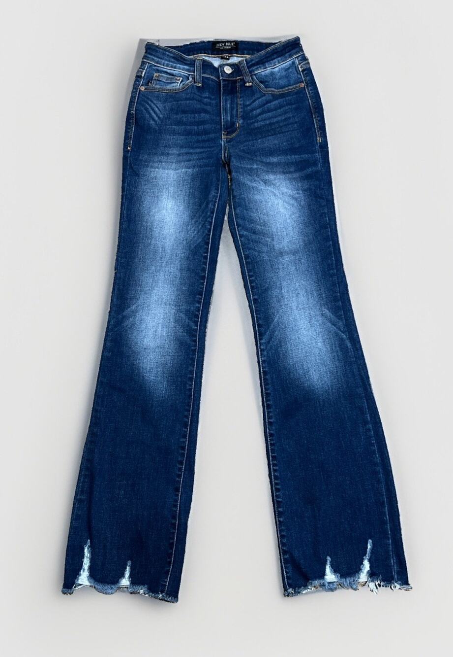 Judy Blue Jeans Women's Size 0/24 Boot Cut Medium Stone Wash Raw Hem JB82519